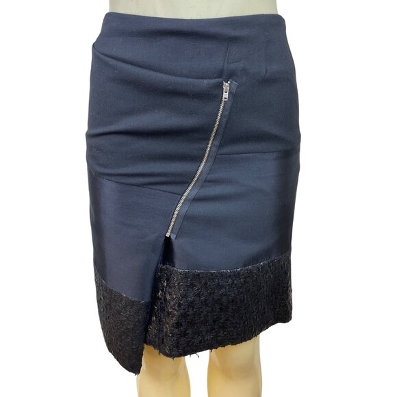 Dennis Merotto Womens Black Textured Hem Asymmetrical Zip Pencil Skirt Size 4 - Picture 1 of 7